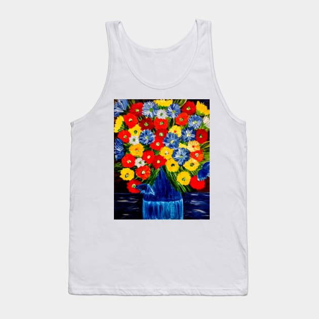 Bright and colorful abstract flowers in a window painting Tank Top by kkartwork